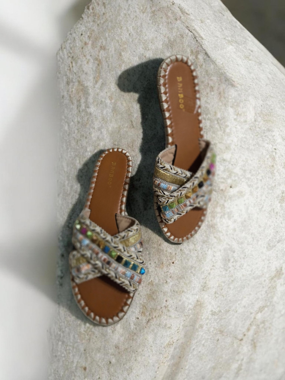 Bamboo Multicolor Embellished Slide Sandals Size 8 Worn ONCE!